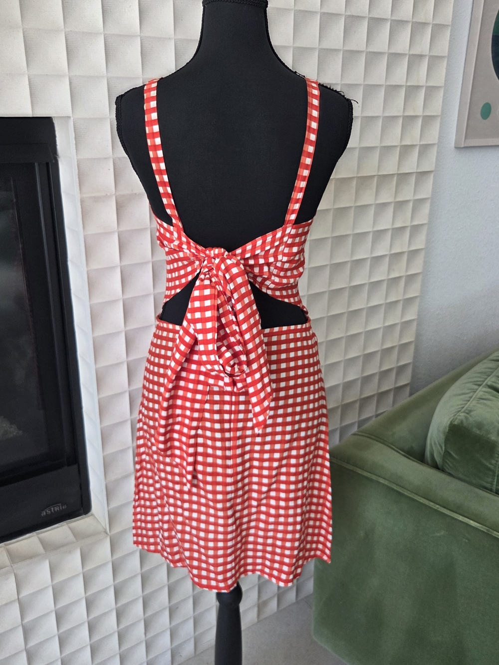 Faithfull The Brand Ischia Red + White Gingham Mini Dress, Tie Back - Size 4 - Picture 5 of 9